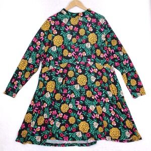 LabelBe Floral Dress Bold Print Long Sleeve Mod Revival Retro Bloom Style L